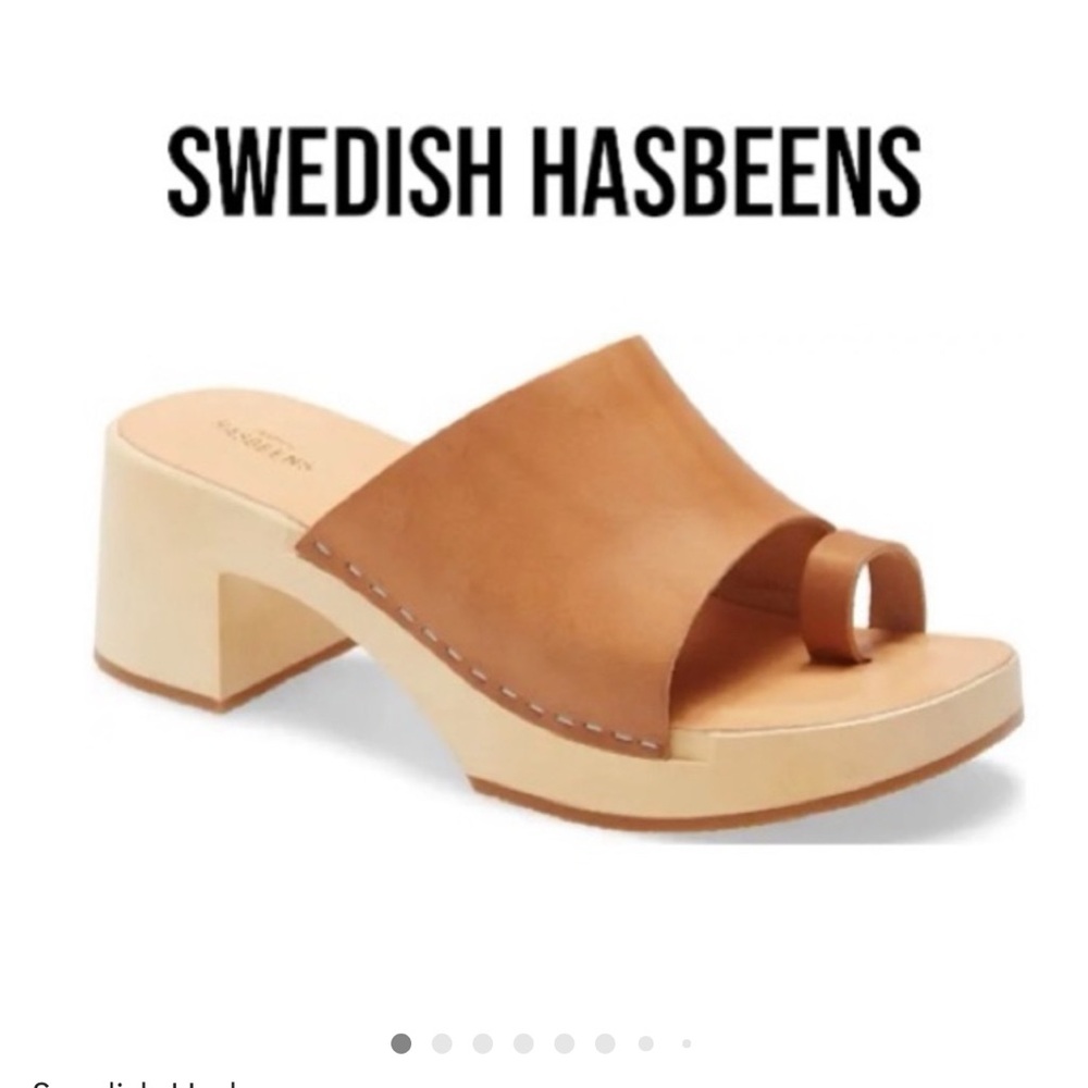 Swedish Hasbeens Tan Leather Mules